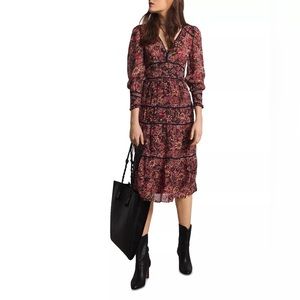 SOLD - BA&SH Gigi Printed Midi Dress | Burgundy | Size Small